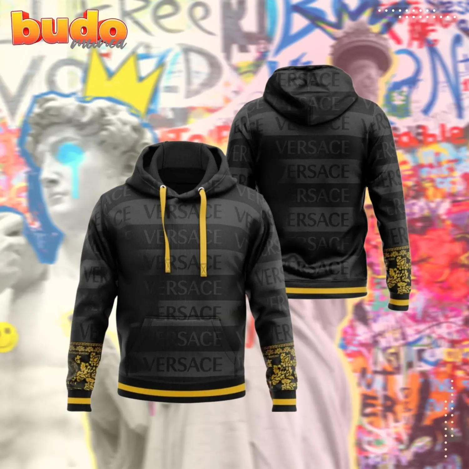 Gianni versace black unisex hoodie for men women luxury brand clothing clothes outfit - hot new